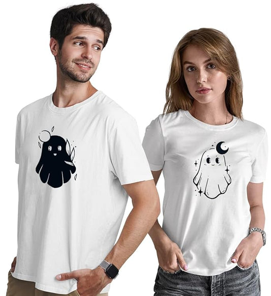Cute Ghost Couple Graphic Print T-Shirt Set