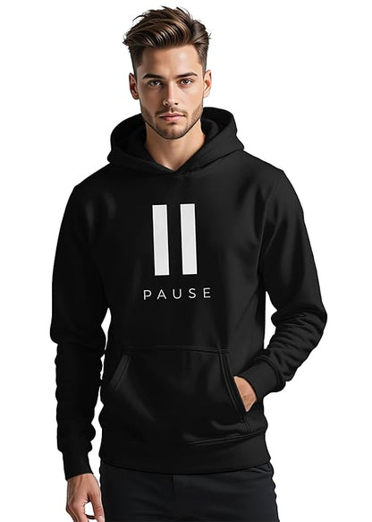 Pause Minimal Graphic Print Hoodie for Men – Casual Cotton Blend Hoodie
