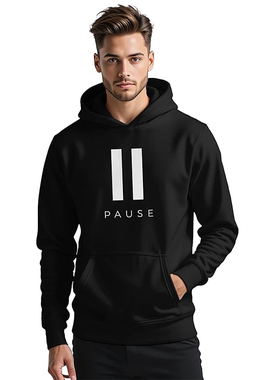 Pause Minimal Graphic Print Hoodie for Men – Casual Cotton Blend Hoodie