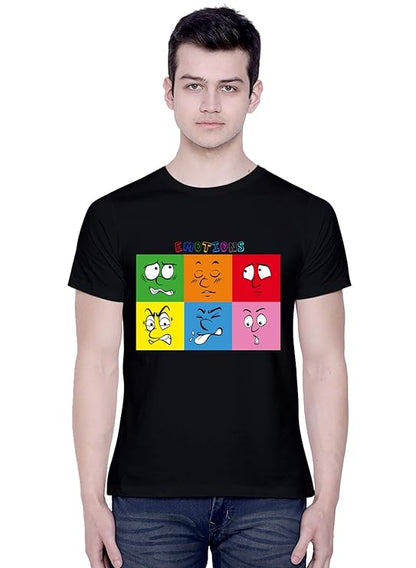PD CLORI Men's White Cotton Graphic T-Shirt with Funny Emotions Print
