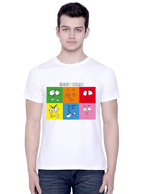 PD CLORI Men's White Cotton Graphic T-Shirt with Funny Emotions Print