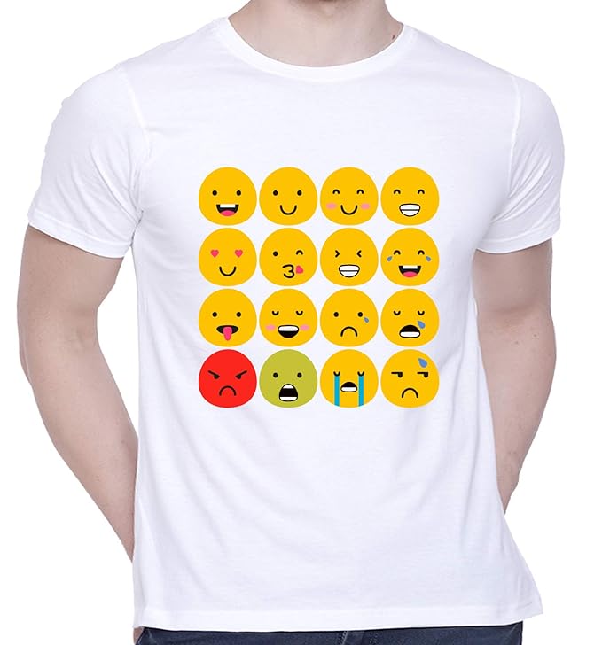 PD CLORI Men's White Cotton Emoji Graphic Print T-Shirt