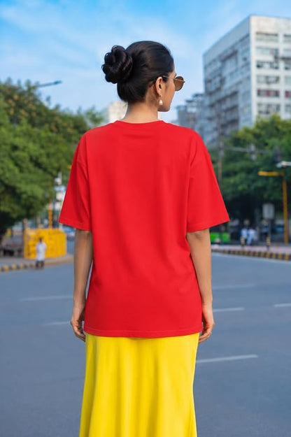 MEMORIES Butterfly Oversized Red Graphic T-Shirt