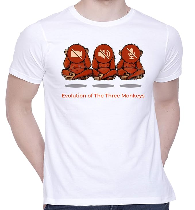 PD CLORI Men's Black Cotton Graphic T-Shirt with Evolution of Three Monkeys Print