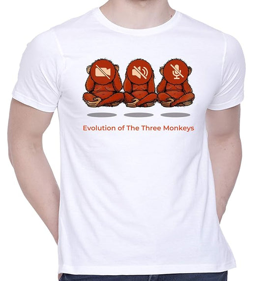 PD CLORI Men's Black Cotton Graphic T-Shirt with Evolution of Three Monkeys Print