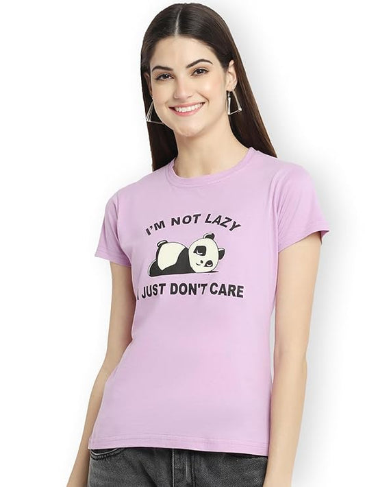 PD CLORI Women's Casual Graphic T-Shirt, Lilac, Panda Print "I’m Not Lazy I Just Don’t Care"