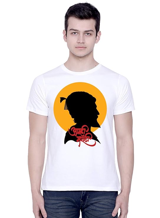 PD CLORI Men's White Cotton Graphic T-Shirt with Shivaji Maharaj Print