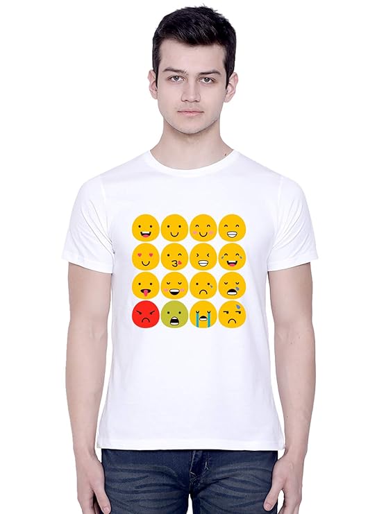PD CLORI Men's White Cotton Emoji Graphic Print T-Shirt