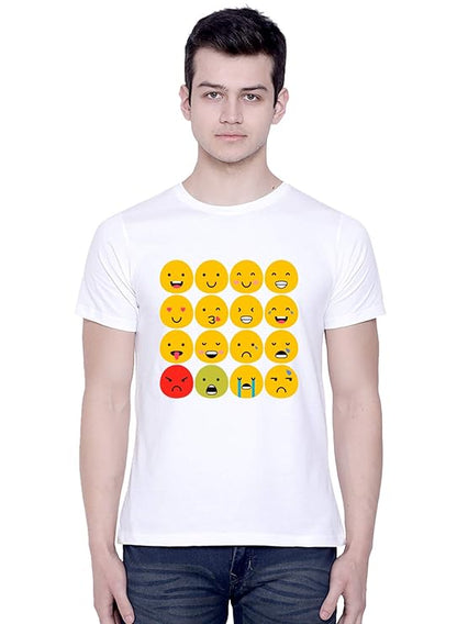 PD CLORI Men's White Cotton Emoji Graphic Print T-Shirt