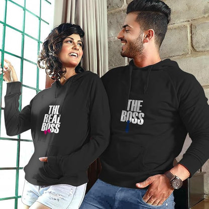 “The Boss & The Real Boss” Couple Hoodie Set – Matching Cotton Blend Hoodies for Couples