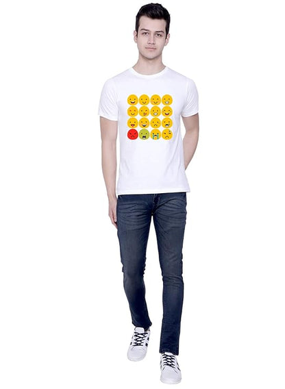 PD CLORI Men's White Cotton Emoji Graphic Print T-Shirt