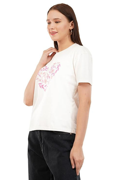 Stylish Heart Graphic Cotton T-Shirt for Women