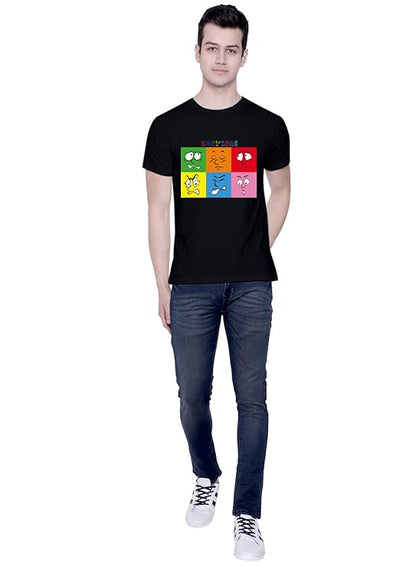 PD CLORI Men's White Cotton Graphic T-Shirt with Funny Emotions Print