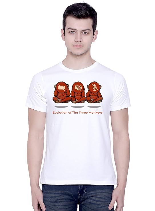 PD CLORI Men's Black Cotton Graphic T-Shirt with Evolution of Three Monkeys Print