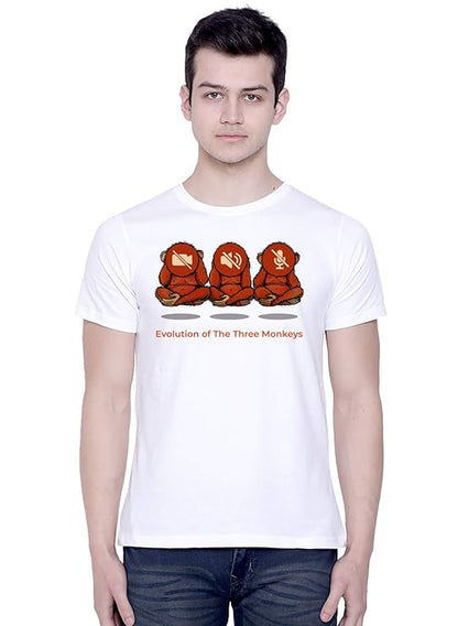 PD CLORI Men's Black Cotton Graphic T-Shirt with Evolution of Three Monkeys Print