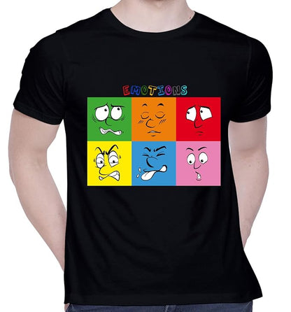 PD CLORI Men's White Cotton Graphic T-Shirt with Funny Emotions Print