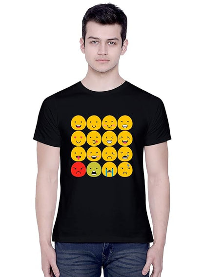 PD CLORI Men's White Cotton Emoji Graphic Print T-Shirt