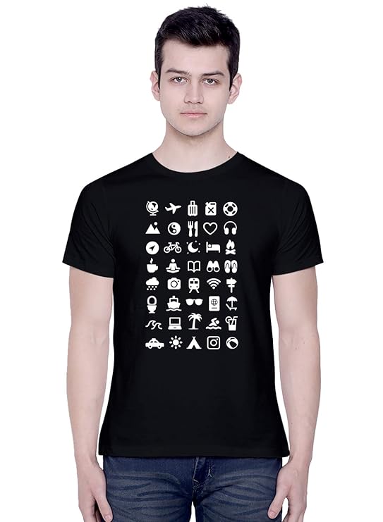Men’s Black Travel Icon Graphic T-Shirt – Adventure & Lifestyle Print