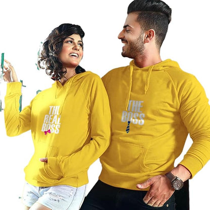 “The Boss & The Real Boss” Couple Hoodie Set – Matching Cotton Blend Hoodies for Couples