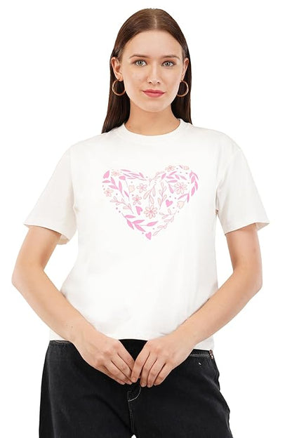Stylish Heart Graphic Cotton T-Shirt for Women