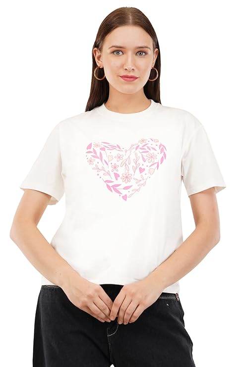 Stylish Heart Graphic Cotton T-Shirt for Women