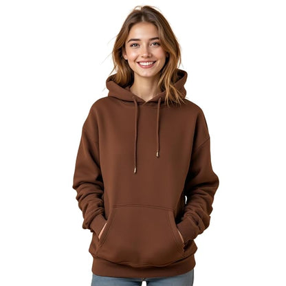 Women’s Brown Plain Hoodie – Soft Cotton Blend Casual Hoodie