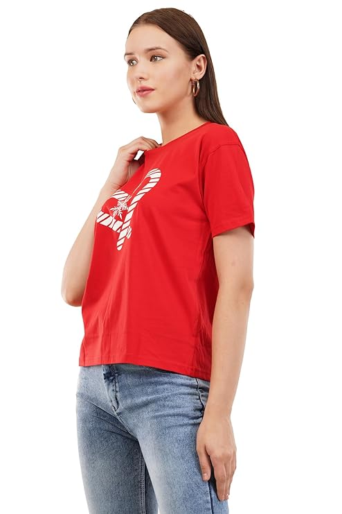 PD CLORI Women's Christmas Candy Cane Graphic T-Shirt, Red, Casual Short Sleeve
