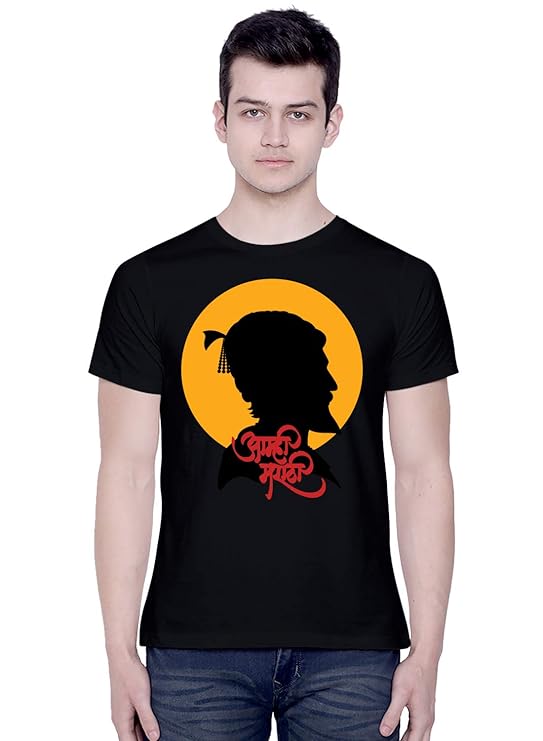 PD CLORI Men's White Cotton Graphic T-Shirt with Shivaji Maharaj Print