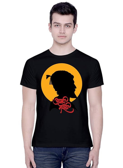 PD CLORI Men's White Cotton Graphic T-Shirt with Shivaji Maharaj Print