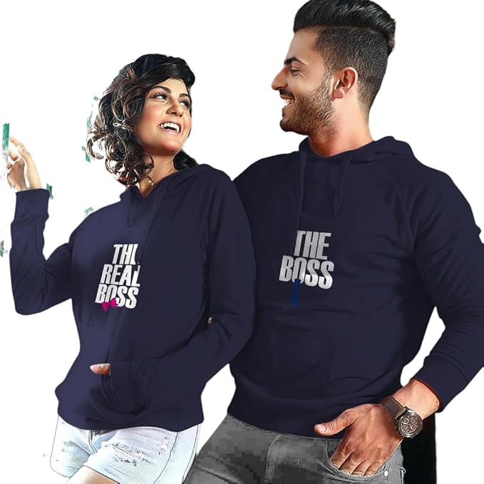 “The Boss & The Real Boss” Couple Hoodie Set – Matching Cotton Blend Hoodies for Couples