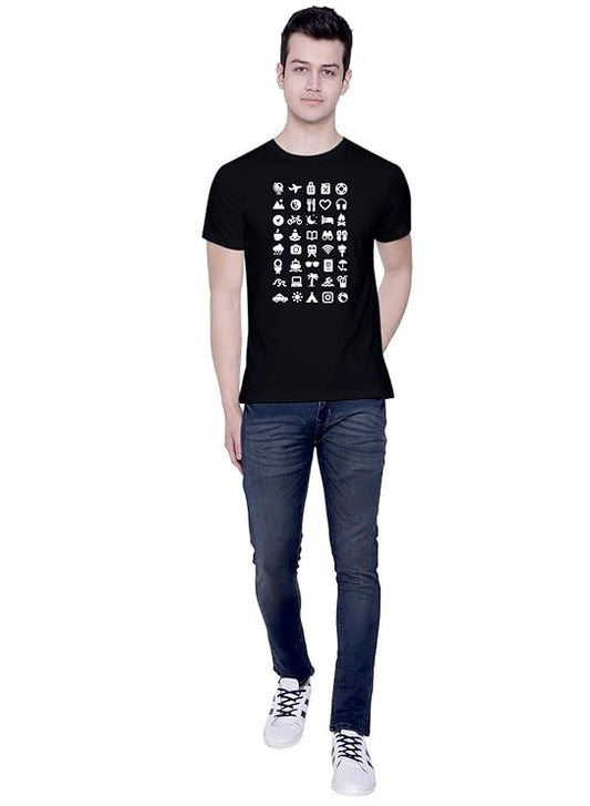 Men’s Black Travel Icon Graphic T-Shirt – Adventure & Lifestyle Print