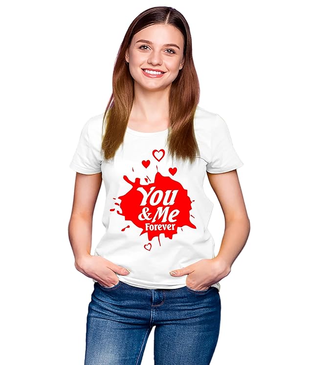 PD CLORI Matching Couple T-Shirts – 'You & Me Forever' Design, Black with Red Print, Cotton Casual Wear