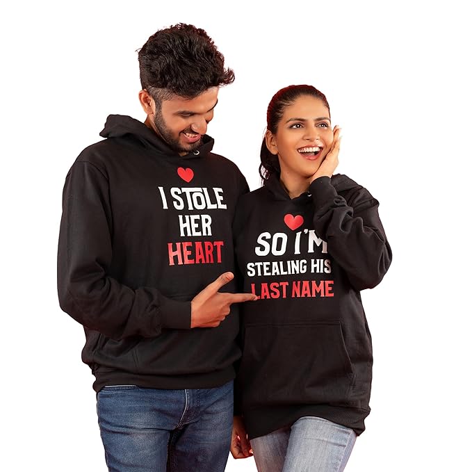 Couple Hoodie Set “I Stole Her Heart / I’m Stealing His Last Name” | Matching Hooded Sweatshirts