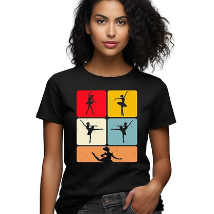 PD CLORI Ballet Dancer Silhouette Graphic T-Shirt, Women's Short Sleeve, Black