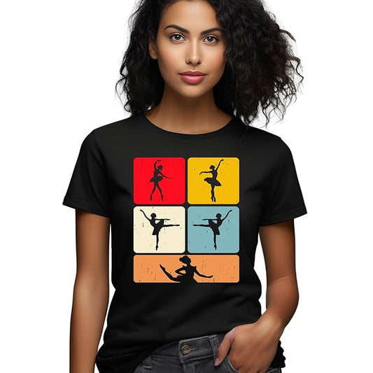 PD CLORI Ballet Dancer Silhouette Graphic T-Shirt, Women's Short Sleeve, Black