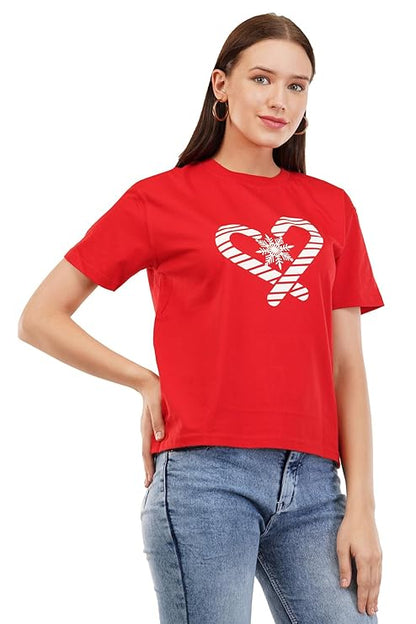 PD CLORI Women's Christmas Candy Cane Graphic T-Shirt, Red, Casual Short Sleeve