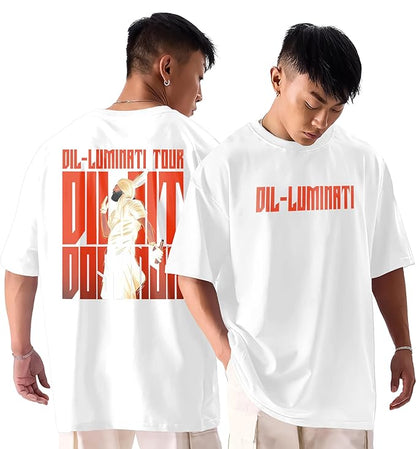 PD CLORI Men's Oversized T-Shirt, White, Dil-Luminati Tour Graphic Print, Casual Wear