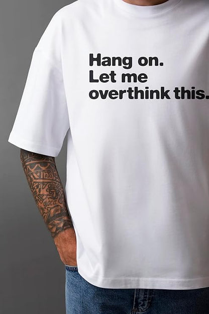 PD CLORI Casual Graphic T-Shirt for Men, White, Overthink Print Design
