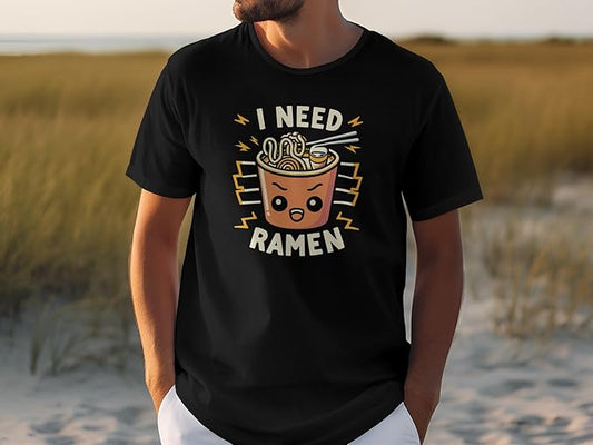 PD CLORI I Need Ramen Funny Graphic T-Shirt, Black, Casual Wear