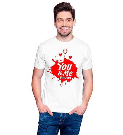 PD CLORI Matching Couple T-Shirts – 'You & Me Forever' Design, Black with Red Print, Cotton Casual Wear