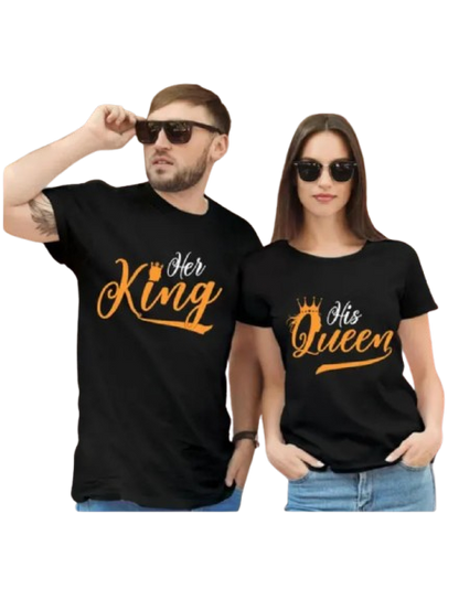 King & Queen Graphic Print Couple T-Shirt Set