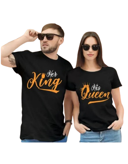 King & Queen Graphic Print Couple T-Shirt Set