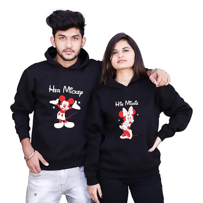 Matching Couple Hoodies “Her Mickey & His Minnie” | Romantic Hooded Sweatshirt Set