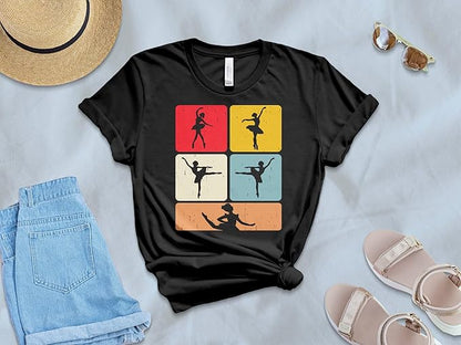 PD CLORI Ballet Dancer Silhouette Graphic T-Shirt, Women's Short Sleeve, Black