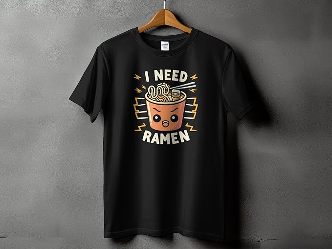 PD CLORI I Need Ramen Funny Graphic T-Shirt, Black, Casual Wear