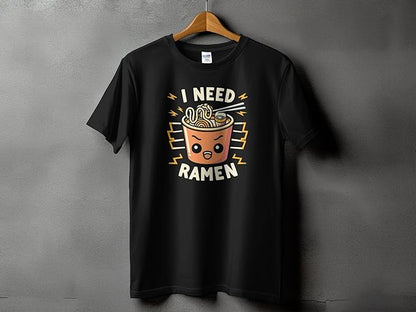 PD CLORI I Need Ramen Funny Graphic T-Shirt, Black, Casual Wear