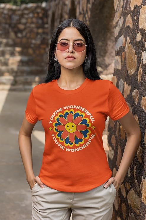 PD CLORI Women's Retro Floral Graphic T-Shirt, Orange, Short Sleeve