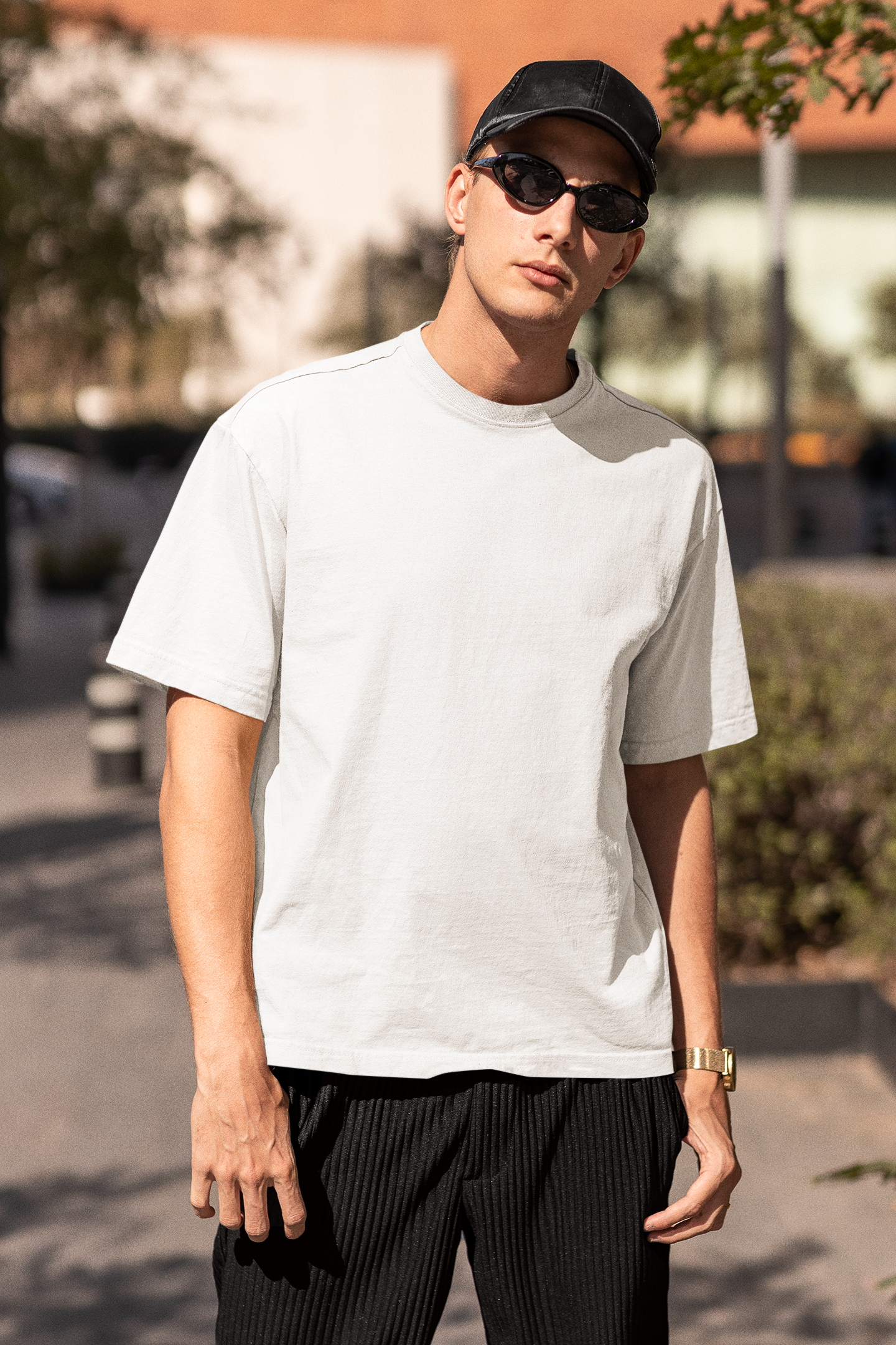 Basic Solid Oversized Men's White Cotton T-shirt