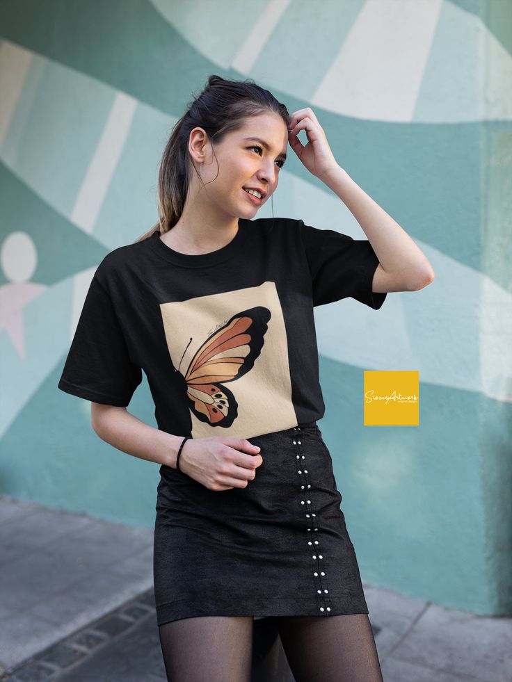 Butterfly Graphic T-Shirt for Women | Minimal Aesthetic Black Cotton Tee by Pd Clori
