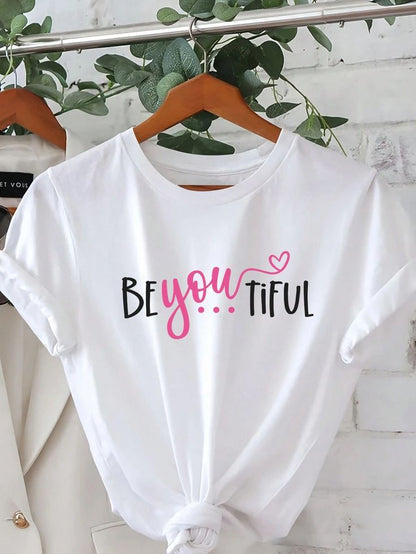 Pd Clori BeYOUtiful T-Shirt | Motivational Typography Graphic Tee for Women | Minimal White Cotton